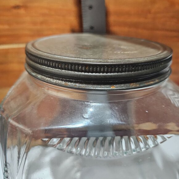 1900s Hoosier Art Deco Glass Jar Tin Lid gallon pantry storage square ribbed kit - Picture 10 of 10